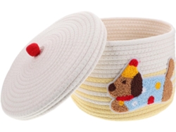Cesta De Almacenamiento Para Coche De Cuerda De Algodón Con Tapa, Gran Capacidad, Diseño Decorativo De Perro.