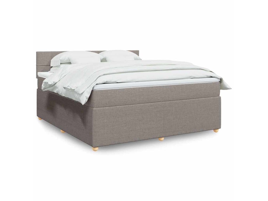 Cama Box Spring Con Colchón Tela Gris Taupe 180x200 Cm
