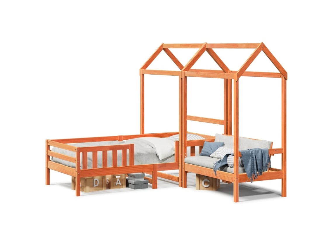 Conj. Cama Y Banco Con Techo 90x200 Cm Pino Marrón Miel Dkd Home Decor