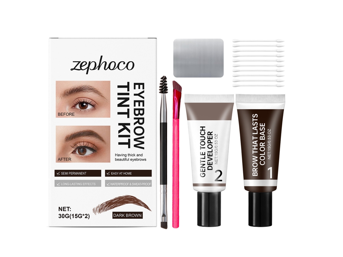 Kit de tinte para cejas de color marrón oscuro de larga duración