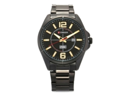 Reloj De Pulsera De Aleación Con Dial Redondo Analógico Negro Y Dorado