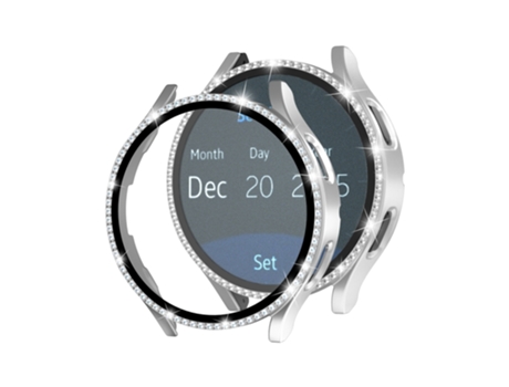 Caja de reloj galvanizada con diamantes de una hilera para Samsung Galaxy Watch4 Classic de 42 mm (plateado)