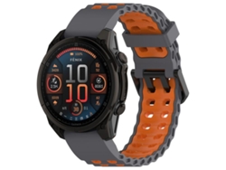 Bracelete Para Garmin Ocean (26mm) - Silicone Bicolor - Fivela Dupla Cinza E Laranja