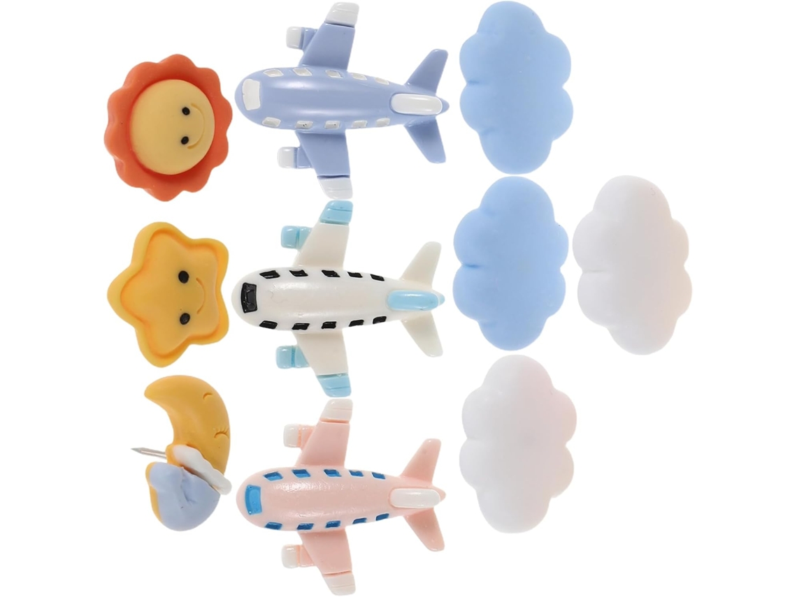 Juego De 10 Chinchetas Decorativas De Metal: Avión, Nube, Estrella Y Sol, Tamaño Mini.