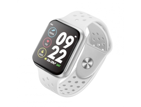 Smartwatch F9 Pantalla a todo color Toulos Frecuencia cardíaca Presión arterial Monitor de sueño Cinturón blanco Carcasa plateada