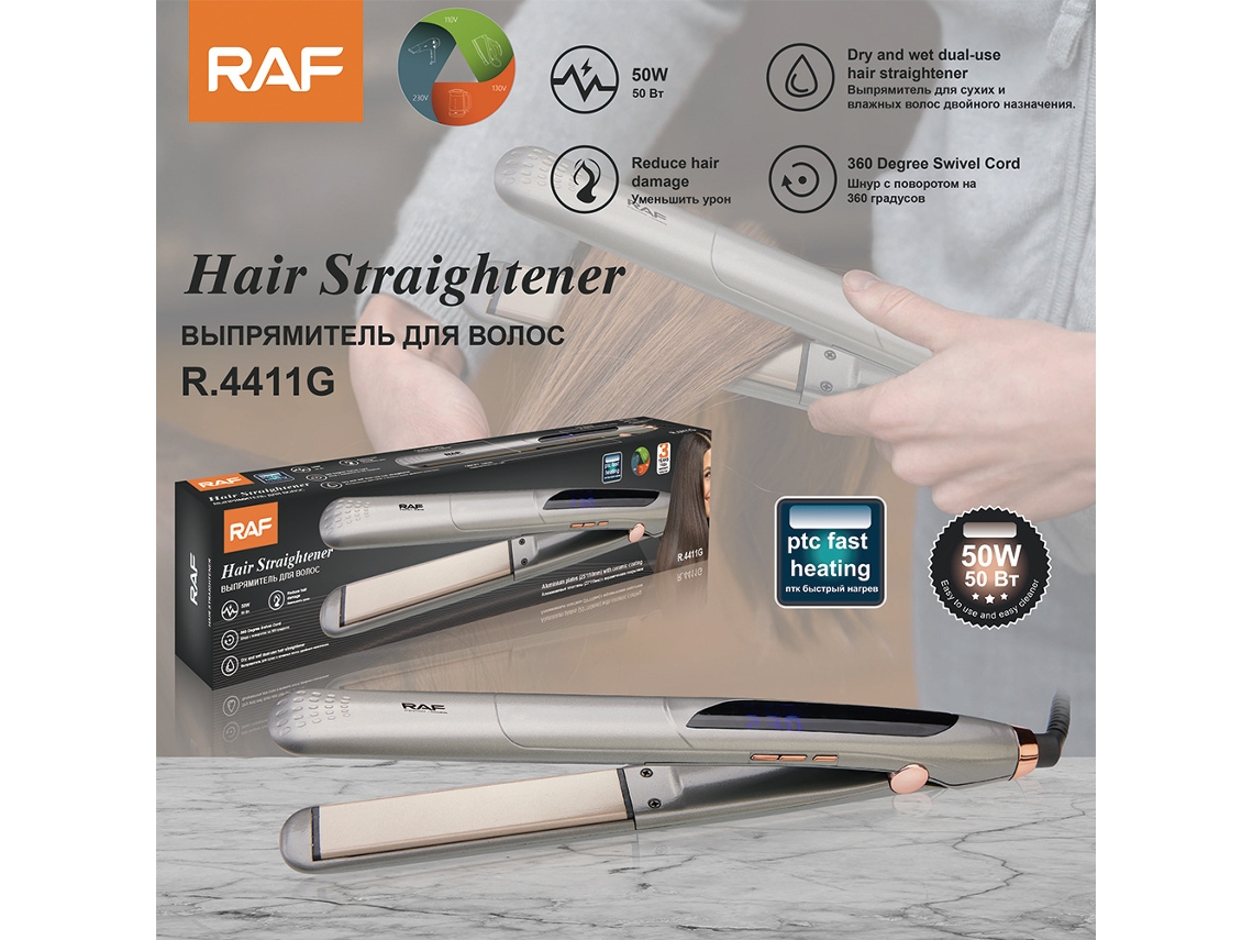 Alisador de cabelo 2 em 1 Curling Stick Talas Cerâmicas Seco e Molhado Endireitamento Duplo Use Big Roll Fringe MDUG (cinza)
