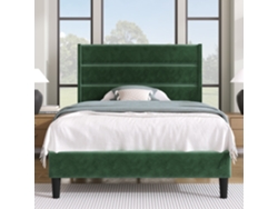 Cama tapizada en terciopelo 90x200 cm, estilo contemporáneo, color verde