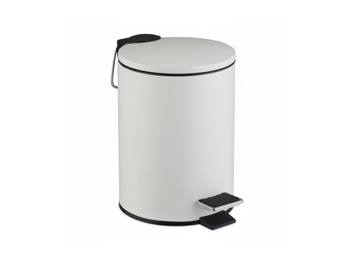 Relaxdays Cubo Basura Baño, 3l, Papelera Redonda, Tapa Con Cierre Suave, Acabado Mate, Interior Extraíble, Metal, Blanco