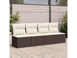 Sofá de jardín con cojines, 4 plazas, mimbre, PE, marrón, Dkd Home Decor