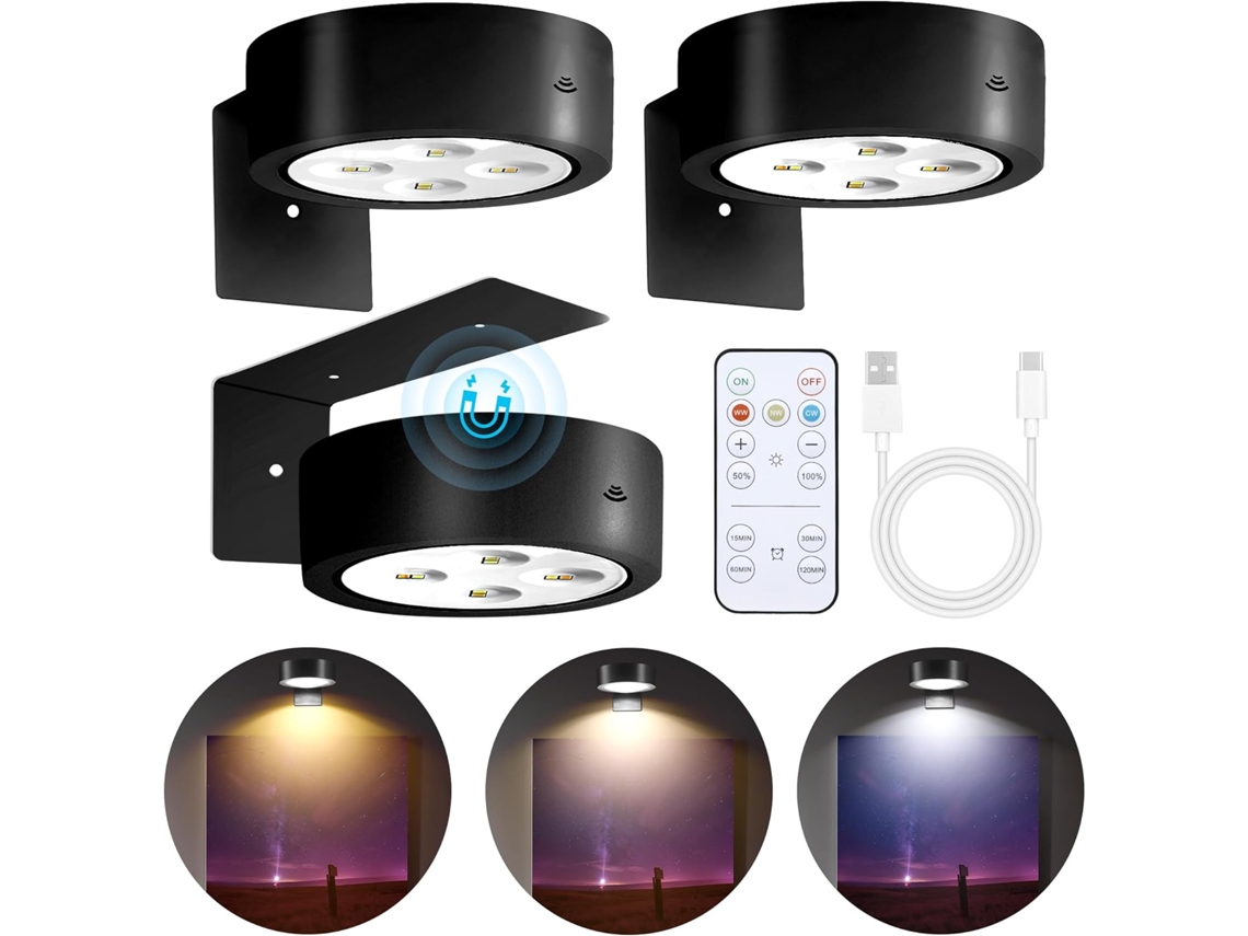 3 Luces Cuadrado Inalámbricas Ajustables Con Control Remoto Recargables Con Espejo