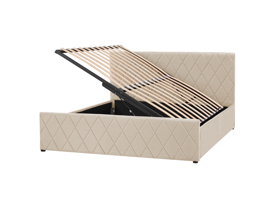 Cama con somier BELIANI Rochefort de Terciopelo Beige 170x214x99