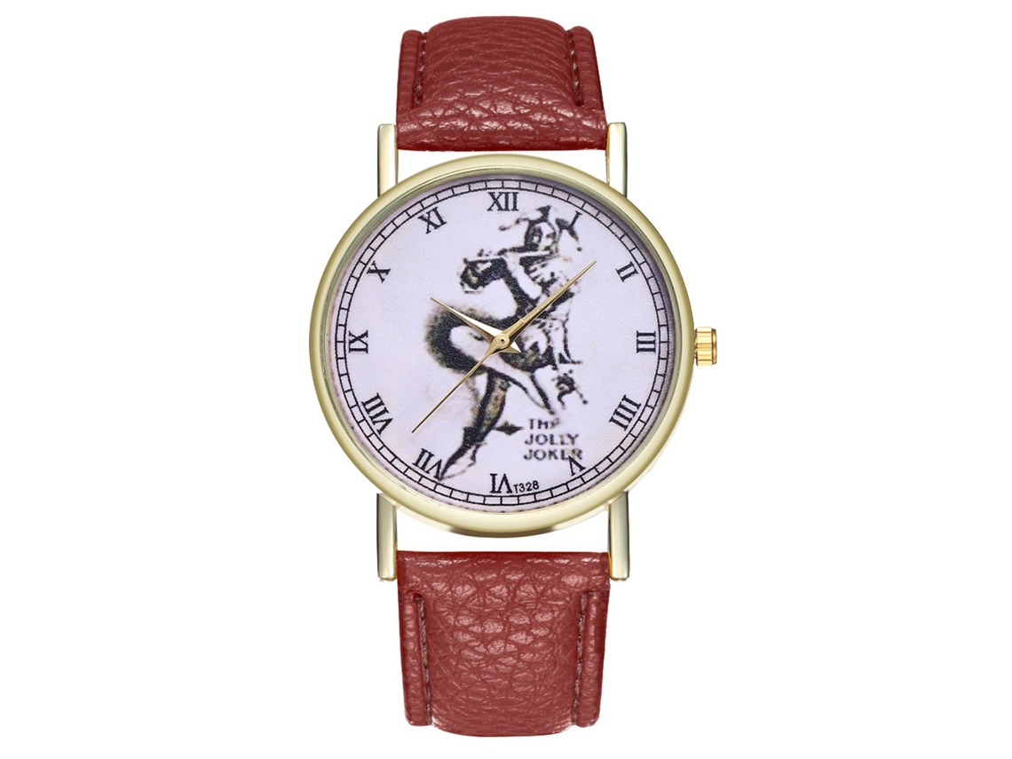 Reloj De Pulsera De Cuarzo Unisex Con Correa De Cuero Pu Patrón Payaso Zhoulianfa Café
