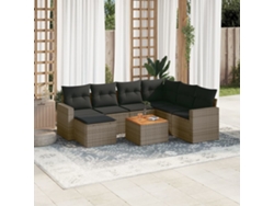 Conjunto de sofá de jardín de 8 piezas con cojines, ratán gris, DKD Home Decor