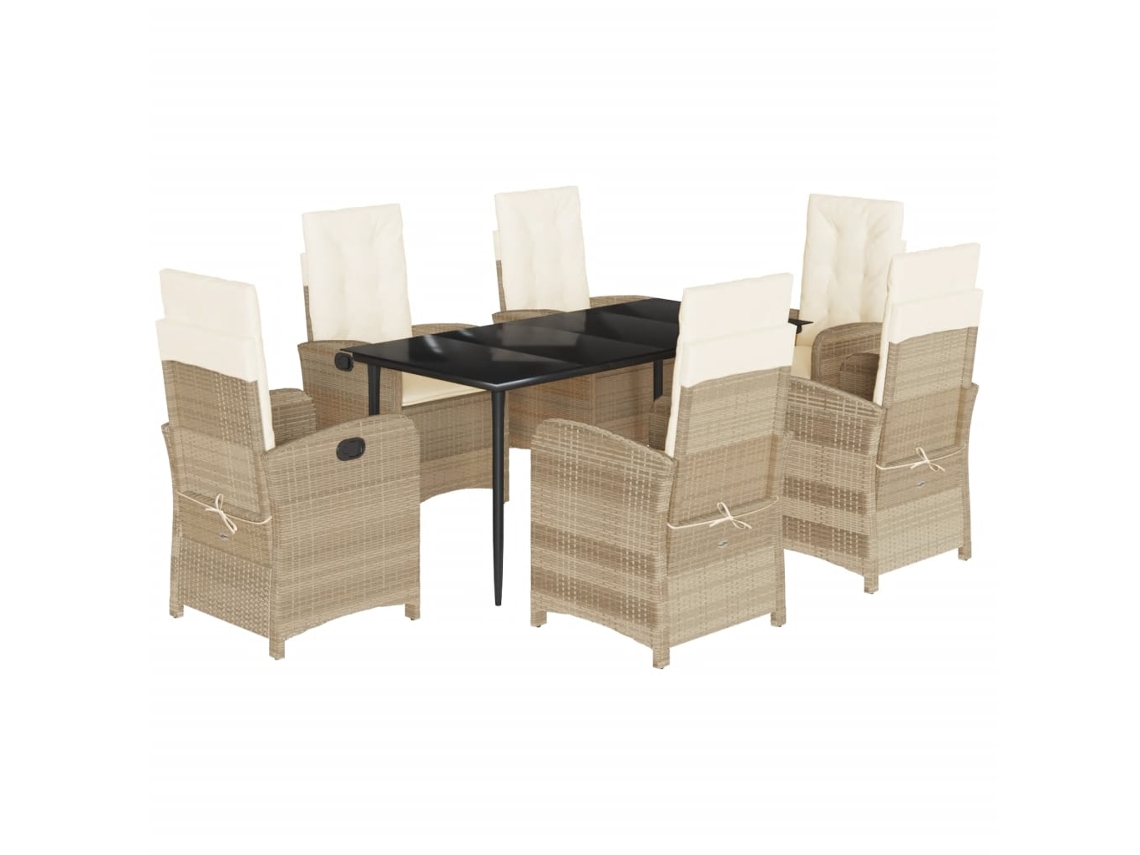 Conjunto 7 comedor de jardín VIDAXL con cojines ratán sintético beige