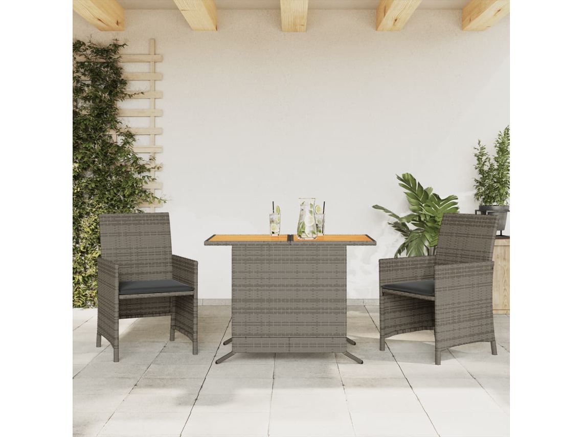 Conjunto de bistró de 3 piezas con cojines de mimbre gris, Dkd Home Decor