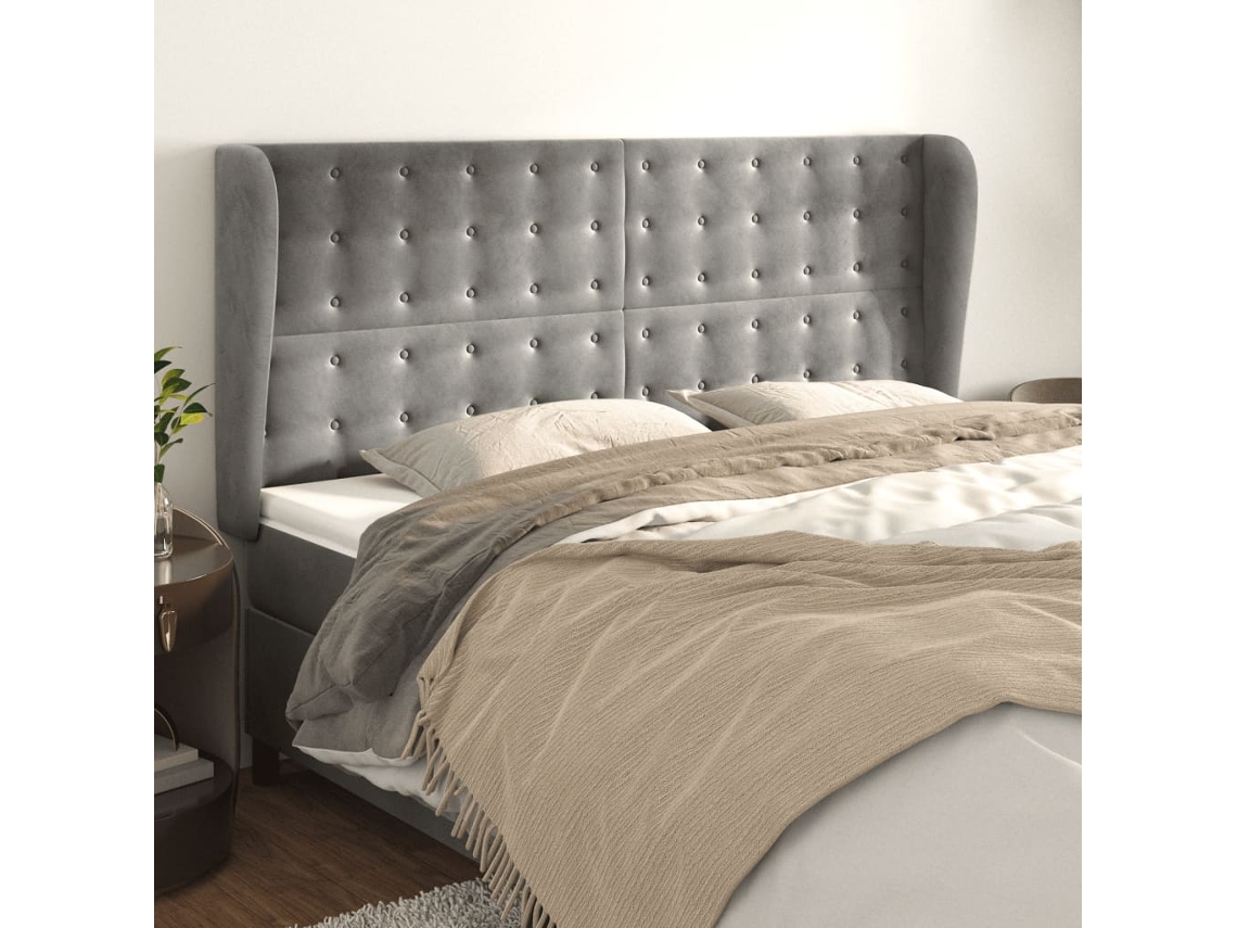 Cabecero Con Orejas De Terciopelo Gris Claro 183x23x118/128 Cm