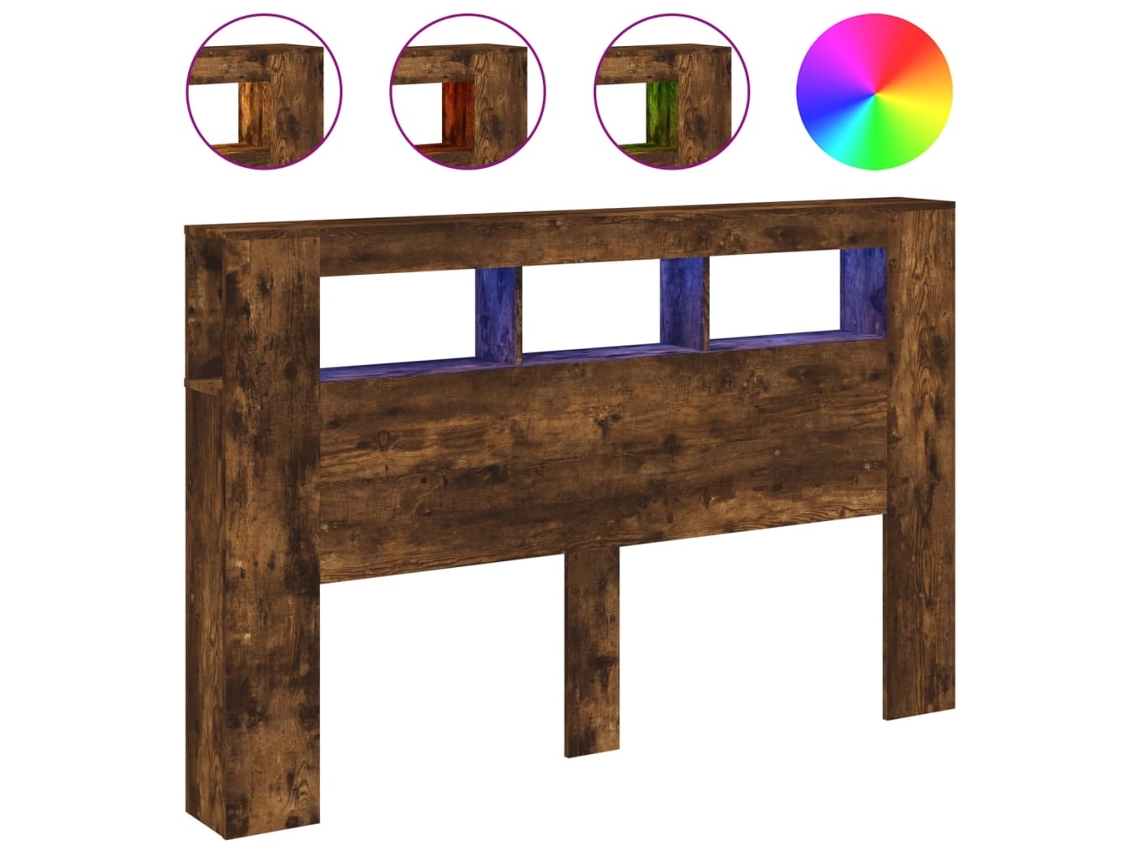 Maison Exclusive - Cabecero Led Madera Ingeniería Roble Ahumado 160x18,5x103,5 Cm