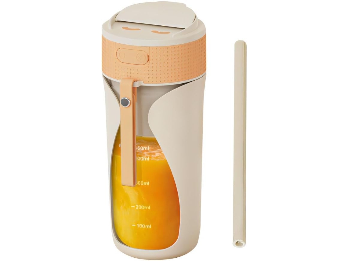 Licuadora portátil recargable Digitallab, 450 ml, con pajita y tapón (naranja)