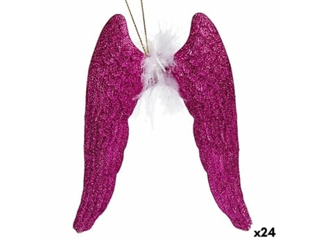 Conjunto de Adornos de Navidad KRIST Adorno Navideño Alas Ángel Plástico Rosa - 24un (2.5x12.5X15cm)