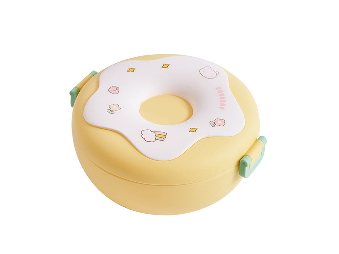 Bol Bento Con Tapa, Forma De Rosquilla, Resistente Al Calor, Plato Para El Almuerzo, Escuela, Oficina, Amarillo