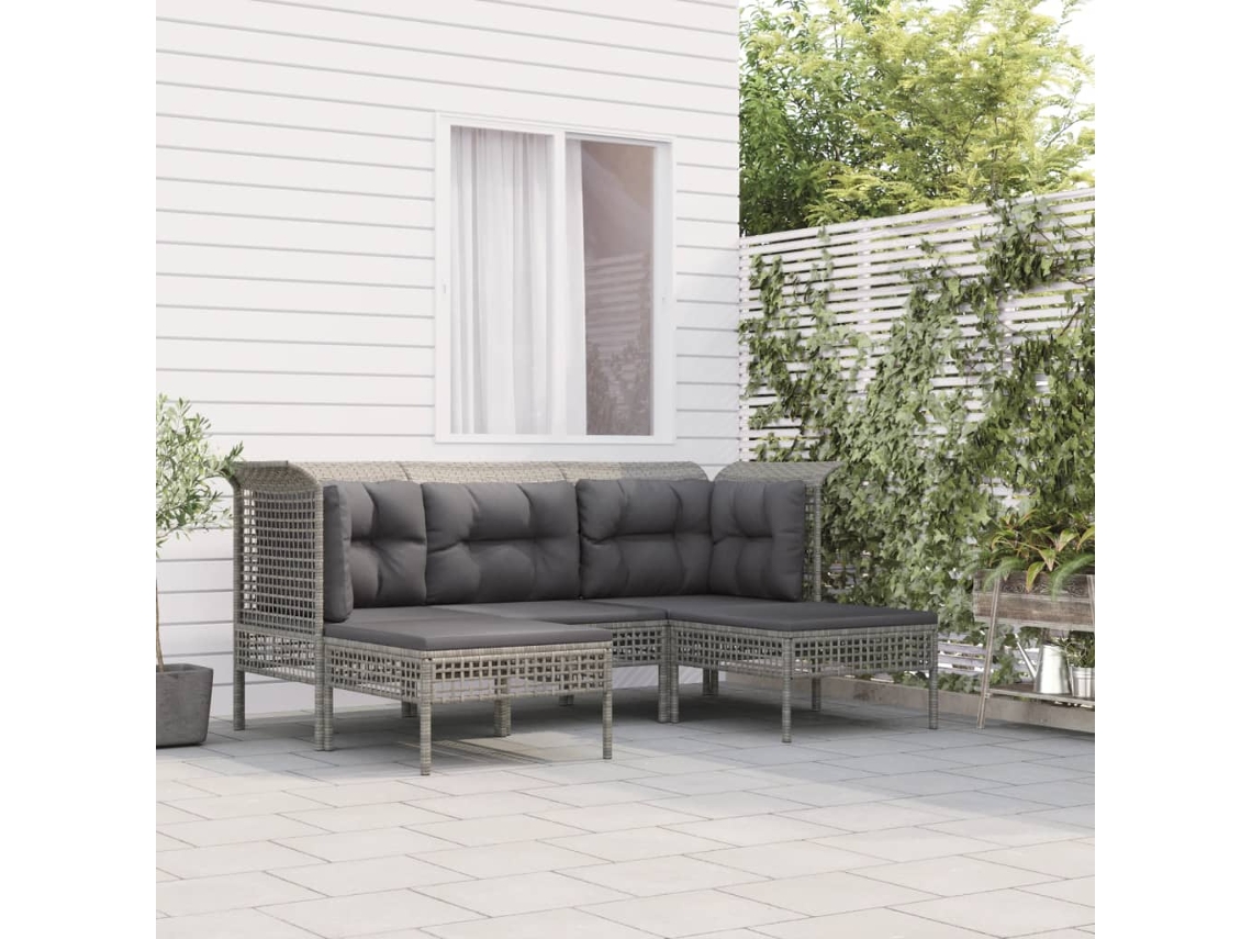 Conjunto de jardín de 5 piezas con cojines, ratán gris, DKD Home Decor