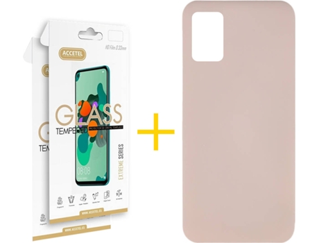 Funda y Protector de Vidrio 2 x Samsung Galaxy A31 ACCETEL Silicona Líquida Rosa Crema