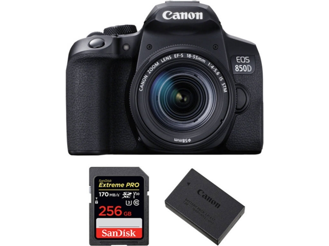Kit Cámara CANON EOS 850D + EF-S 18-55mm f/4-5.6 IS STM + SanDisk 256 GB + Batería (APS-C)