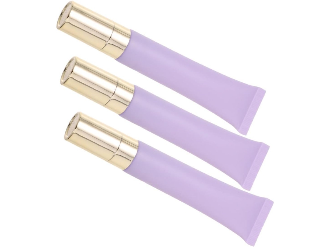 Set De 3 Tubos Para Contorno De Ojos, 20 Ml, Morado Mate, Con Punta De Masaje De Cerámica Dorada.