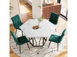 Juego de comedor de 5 piezas, mesa hexagonal de mármol, 4 sillas de terciopelo verde, estilo moderno