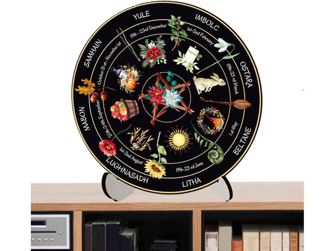 Rueda De Calendario, Letrero De De Bruja | Adorno De Mesa De Celestial De Madera