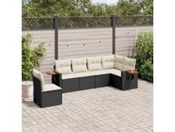 Conjunto de sofá de jardín de 6 piezas con cojines, mimbre sintético negro, DKD Home Decor