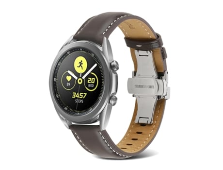 Correa de reloj inteligente para Samsung Galaxy Watch4 20 mm con hebilla de mariposa y costura de cuero genuino (café)