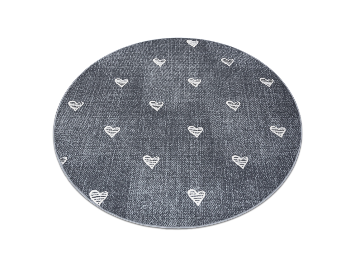 Alfombra Para Niños Hearts Circulo Jeans, Vintage Corazones - Gris (circulo 133 cm)