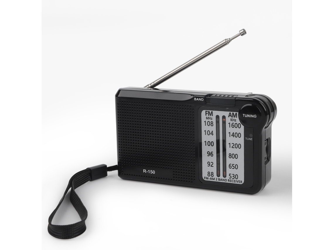 Radio portátil AM/FM con altavoz y conector para auriculares. Funciona con pilas AA. MDUG (negra).