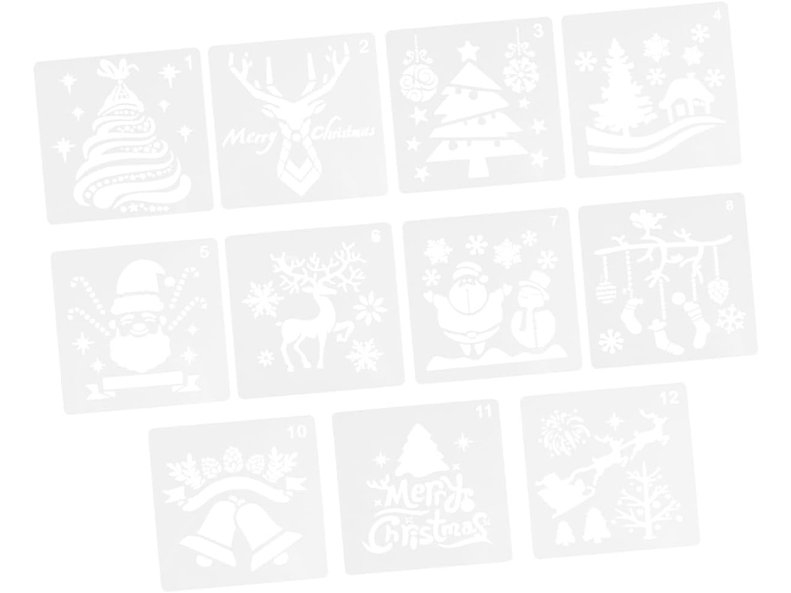 Plantillas Reutilizables De Plástico Para Pintar En Navidad, 11 Piezas, Diseños Recortados.