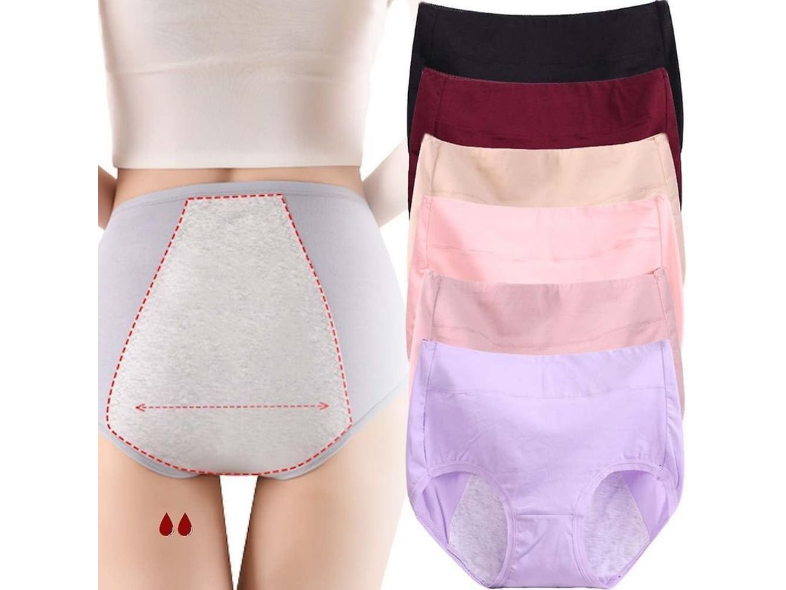 2026-ropa Interior De Algodón Plus Size De Cintura Alta Impermeable 6 Piezas Para Mujer