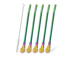 Juego de 5 bombillas de acero inoxidable para yerba mate, con infusor de hojas sueltas, cuchara y cepillo de limpieza, colores arcoíris Aeuzwr