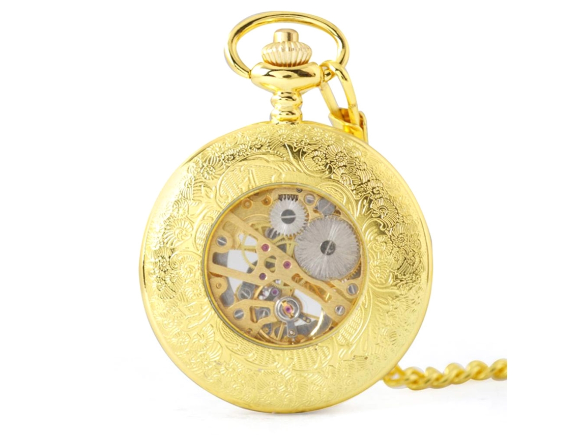 Reloj De Bolsillo Mecánico Retro De Aleación Con Cadena Colgante Oro
