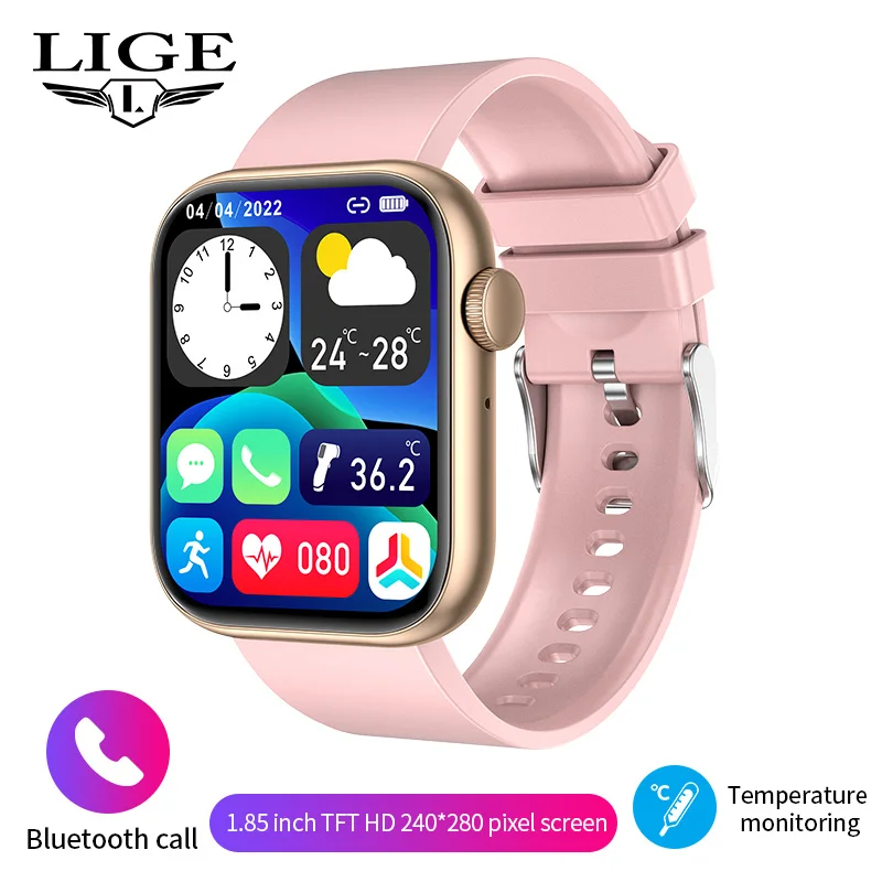 (rosa) Smartwatch, 1.85 Pulgadas Con Control Táctil Completo, Llamadas Bluetooth, Monitoreo De Temperatura Corporal, Deportes