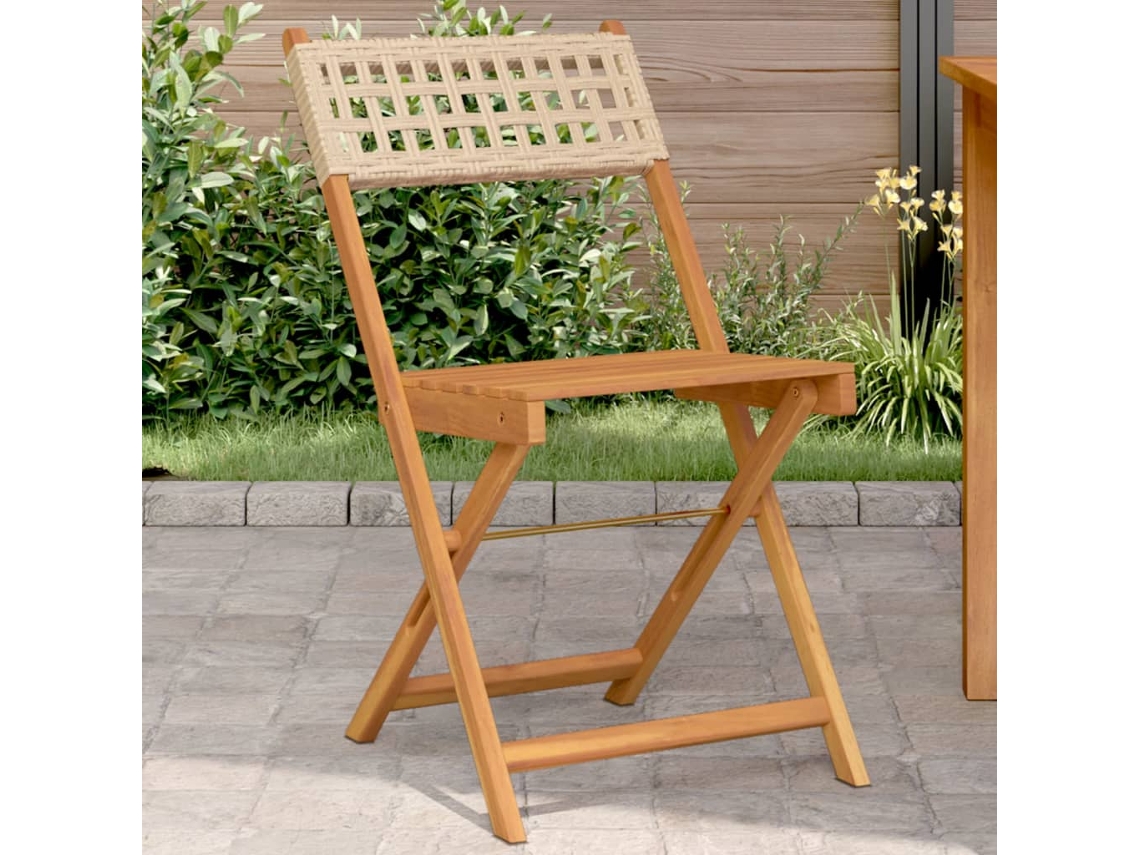 Sillas de bistró (2 unidades), madera maciza de acacia y mimbre sintético beige, Dkd Home Decor