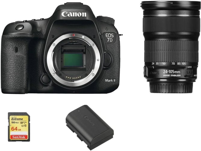 Kit Cámara Réflex CANON EOS 7D II + EF 24-105mm F3.5-5.6 IS STM + SD 64GB + LP-E6N