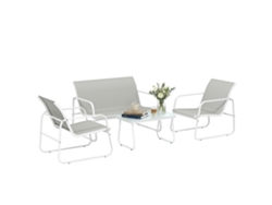 Conjunto De Jardín Exterior De 4 Piezas,Que Incluye Un Sofá Con 2 Cajones Y 2 Cojines,Y Una Mesa De Madera En Lona Templada,Textilene Gris Transparent