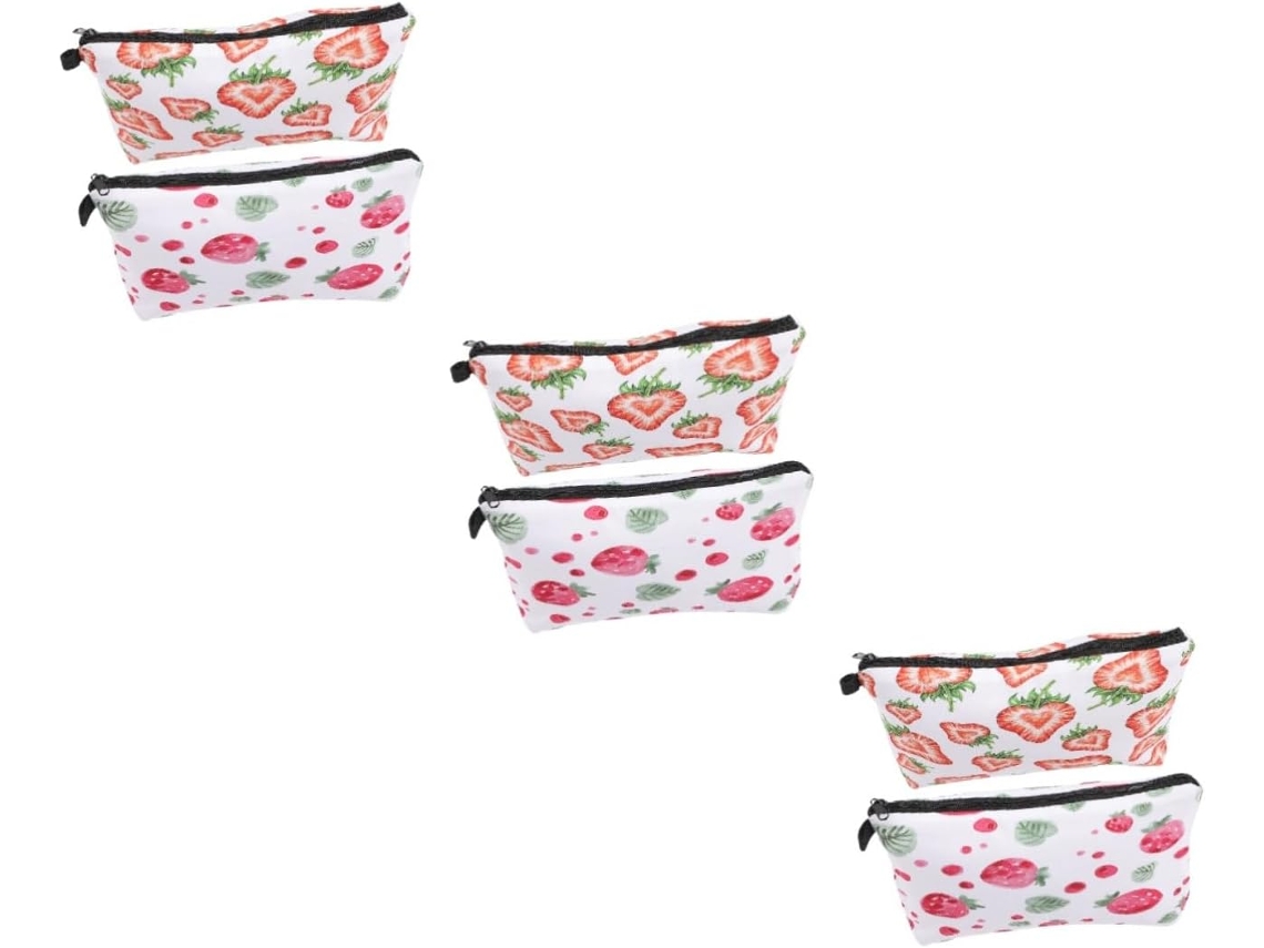 Kit De Maquillaje De 6 Piezas Con Un Lindo Neceser De Viaje Con Estampado De Fresas.