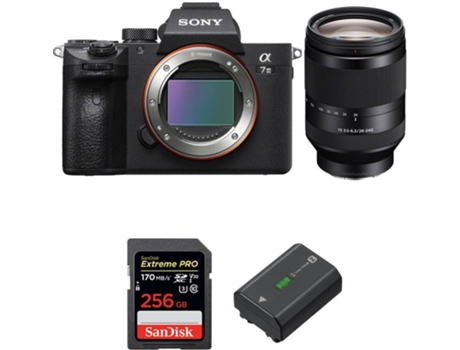 Kit Cámara Mirrorless, Objectivo y Accesorios SONY ALPHA 7 III (24 MP - Sensor: Exmor R BSI - ISO: 100 a 51200)
