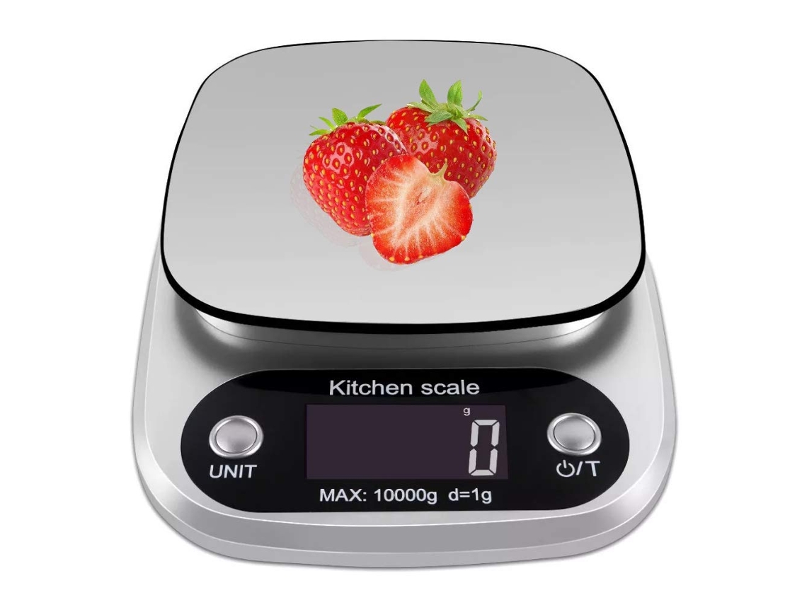 Báscula de cocina digital MDUG con pantalla LCD en acero inoxidable (gris, 10 kg)