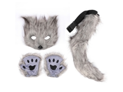 Conjunto De Disfraz De Zorro Con Máscara, Guantes Y Cola Peluda Suave Para Mujeres Y Niñas Color Gris Oscuro
