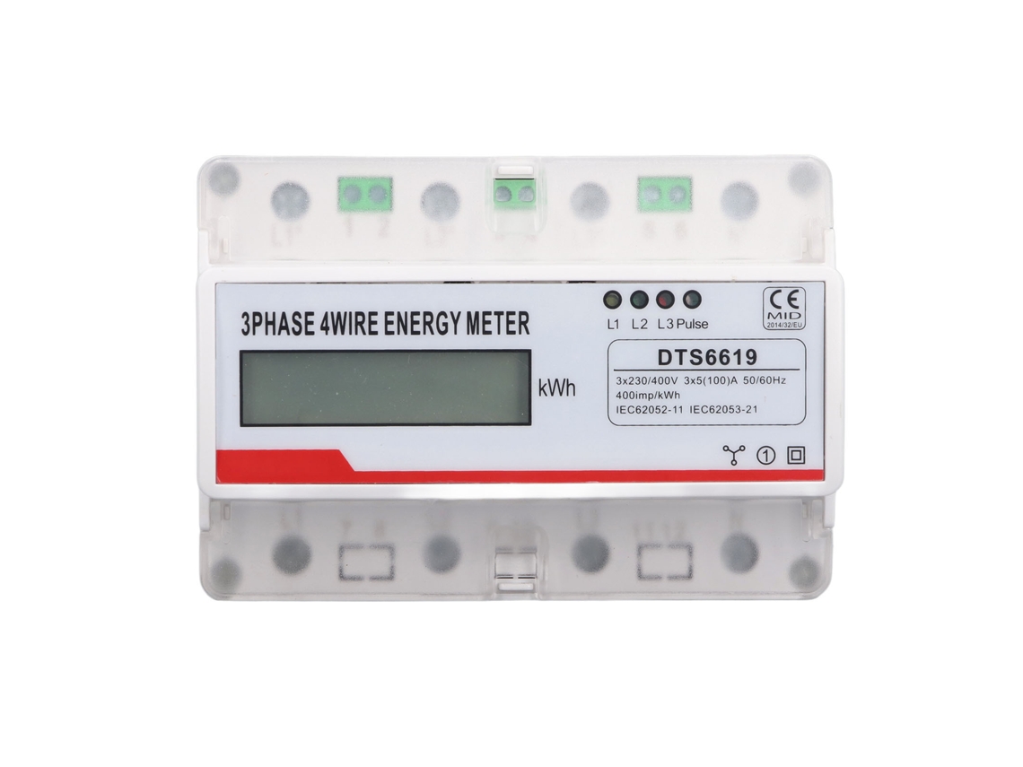 Contador De Energía Trifásico 4 Hilos 7p Kwh Lcd 35mm Rail Din 230-400v 5(100)a