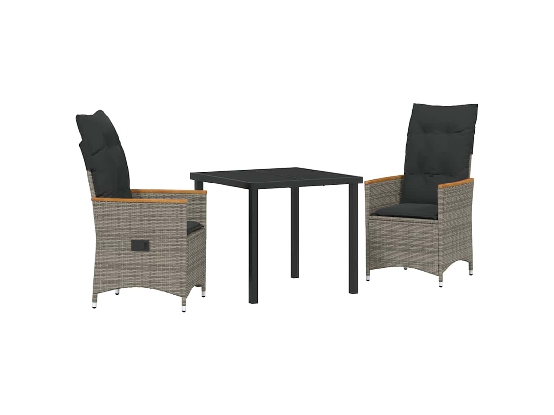 Conjunto De Comedor De Jardín 3 Uds | Mueble De Jardín Gris Ratán Sintético