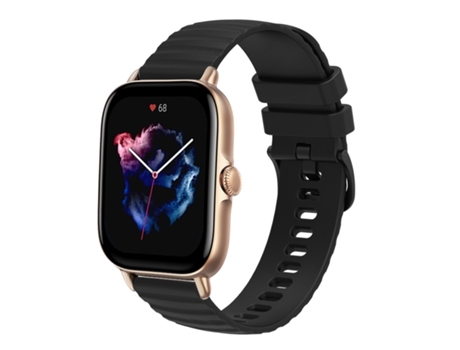 Correa de reloj inteligente para Amazfit 3 Correa de reloj de silicona de color sólido de 22 mm con patrón de puntos ondulados (negro)