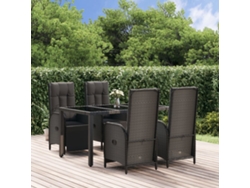 Juego de comedor de jardín de 5 piezas con cojines, mimbre sintético negro, DKD Home Decor